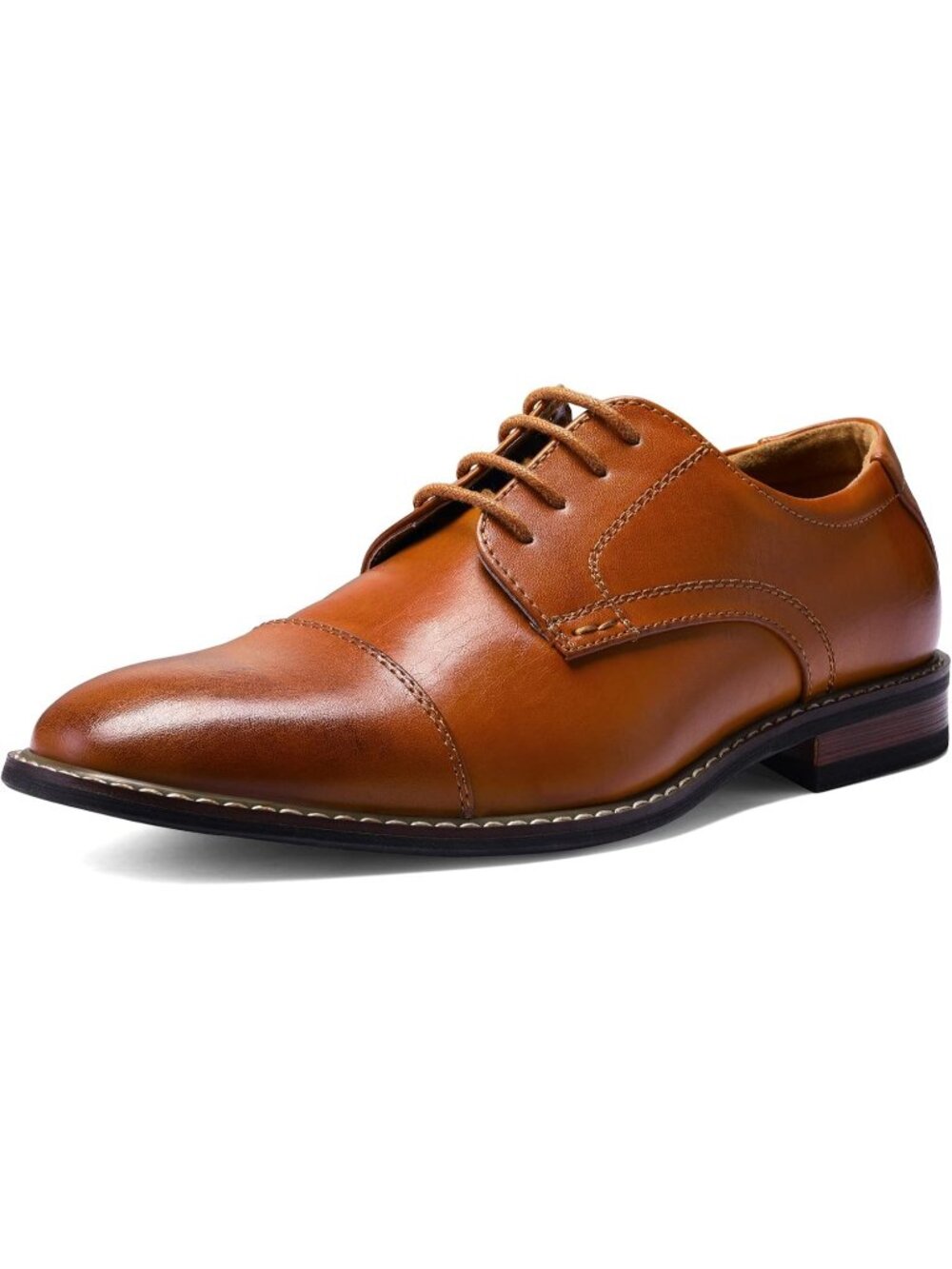 Men Yellow Brown Leather Wingtip Cap Toe Durable Sole Derby Oxford Dress Shoes
